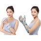 Wrist splint shown in multiple angles: light-blue padded cuffs and grey brace