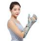 Wrist support splint with grey shell and light-blue elastic straps, worn on arm