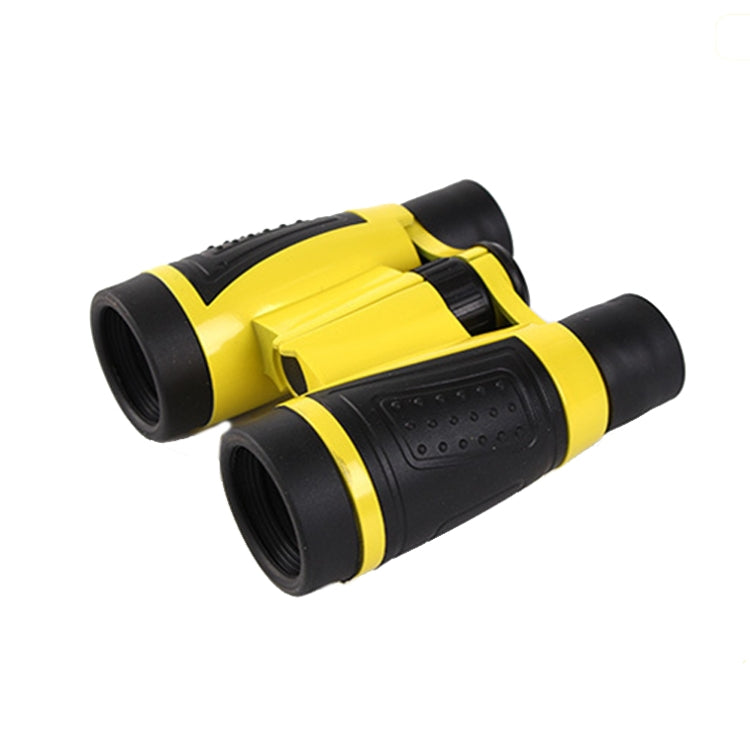 Yellow and black 5x binocular-style telescope with two eyepieces and focus knob