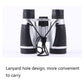Silver binocular telescope with lanyard hole and attached hanging cord