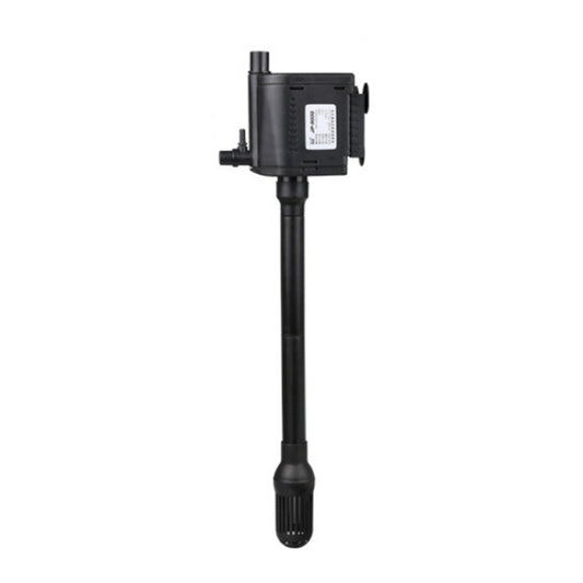 Fish tank oxygenation pump with black tube and box-style motor head