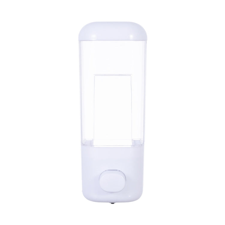 Wall-mounted manual soap dispenser with clear refill chamber and front push button
