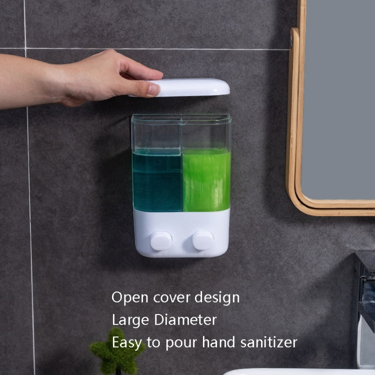 Wall-mounted manual soap dispenser with open cover design and hands-ready refill bottle