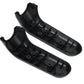 Pair of black front fork protection covers, underside view with molded channels and holes