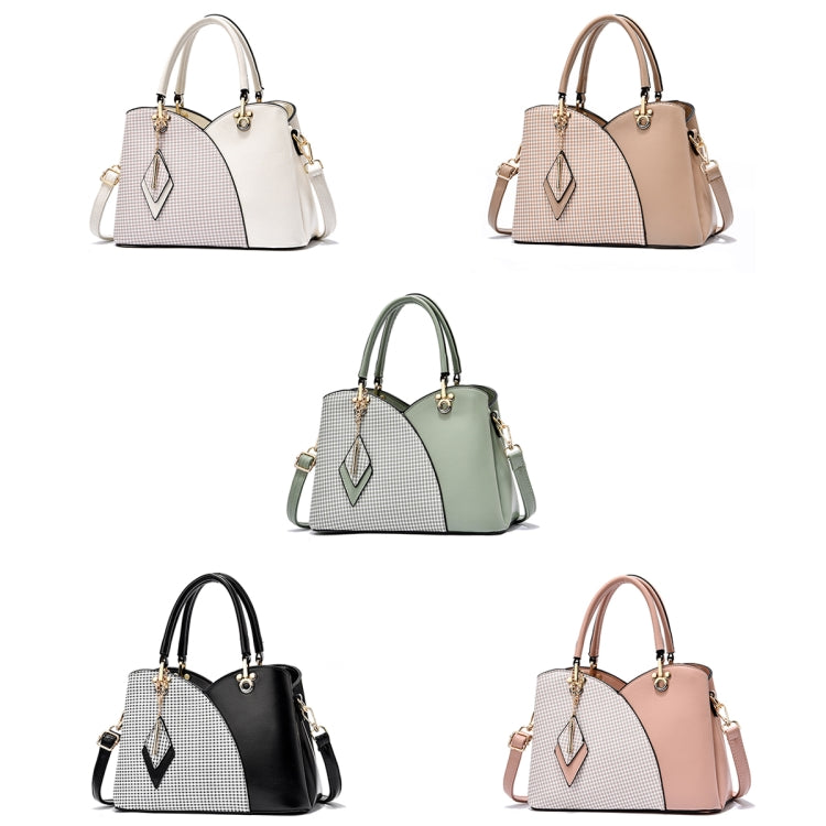Two-tone lattice texture handbag in assorted colors, with top handles and crossbody strap