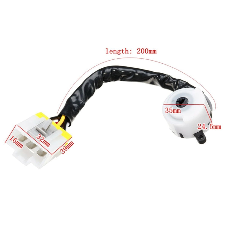 Ignition switch wiring harness with white round switch housing and black cable