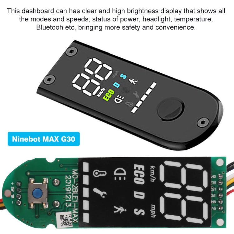 Electric scooter digital display instrument with black face and illuminated LCD screen