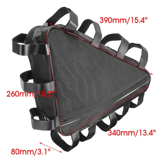 Black bike battery pouch with straps; visible size markings 390mm/260mm/340mm