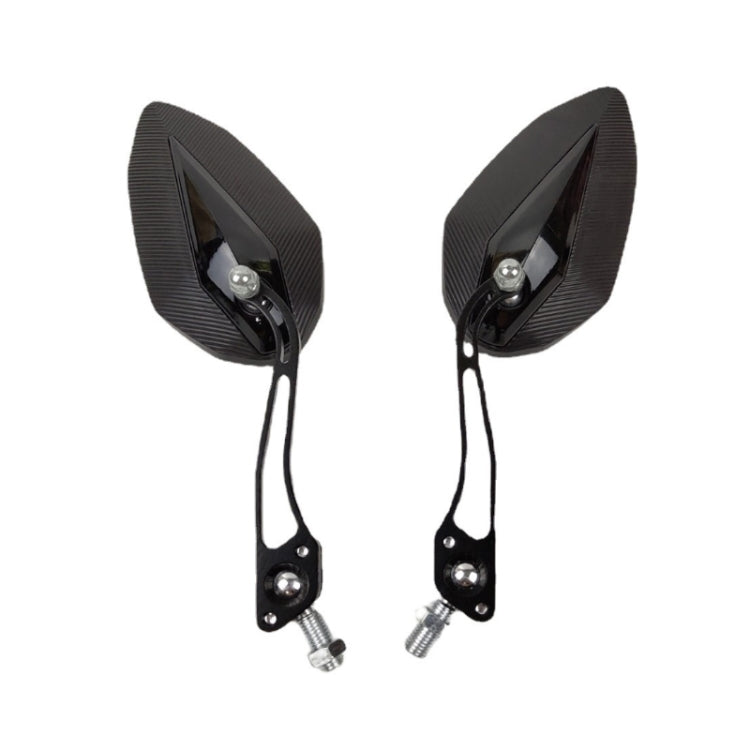Motorcycle rearview mirrors (pair) with black textured housings and silver mounting hardware