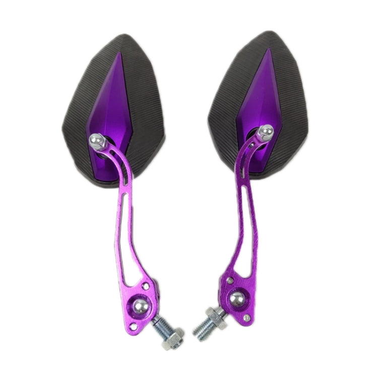 Motorcycle rearview mirrors (pair) with purple anodized arms and black mirror housings