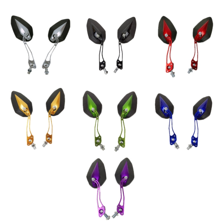 Motorcycle rearview mirror set shown in multiple colors with black mirror housings