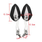 Motorcycle rearview mirrors with size diagram, showing mounting bolts and cords