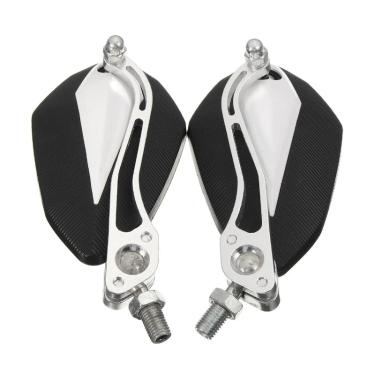 Motorcycle rearview mirrors (pair) with silver arms and black textured housings