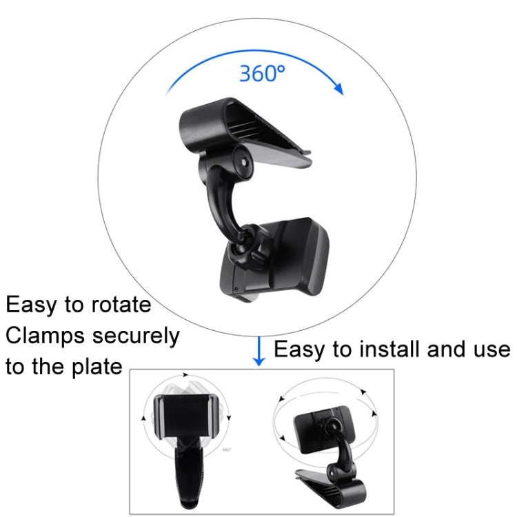Black rotating phone holder mount with clamp and swivel mechanism