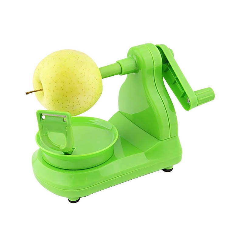 Green fruit peeling machine with round fruit mounted on the crank arm