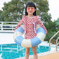 Blue-and-white striped inflatable underarm swimming ring for children