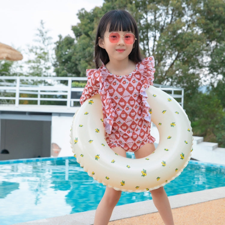 White inflatable underarm swimming ring with small cherry fruit pattern