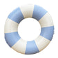 Close-up of inflatable underarm swim ring with white and blue stripe panels