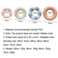 Swim ring size chart showing 50cm, 58cm, 66cm, and 75cm measurements