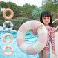 White and blue striped inflatable underarm swimming ring, donut float