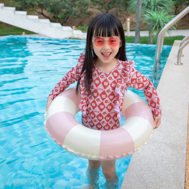 Children's inflatable underarm swim ring with white and light pink stripes