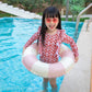 Inflatable underarm swim ring for children, white and pale pink striped design