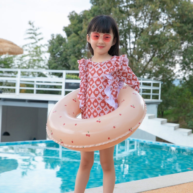 Inflatable underarm swim ring for children, light peach with red speckle dots