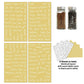 Transparent spice label sheets with 8-sheet identical layout; jars for spices