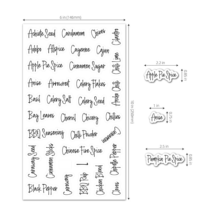 Label size template for spice names, 6 in by 10 in; measurements shown
