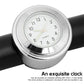Motorcycle handlebar clock, silver round case with white analog dial and quartz markings