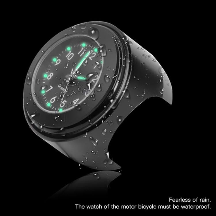 Motorcycle handlebar clock, black case with luminous dial, water droplets for rain protection