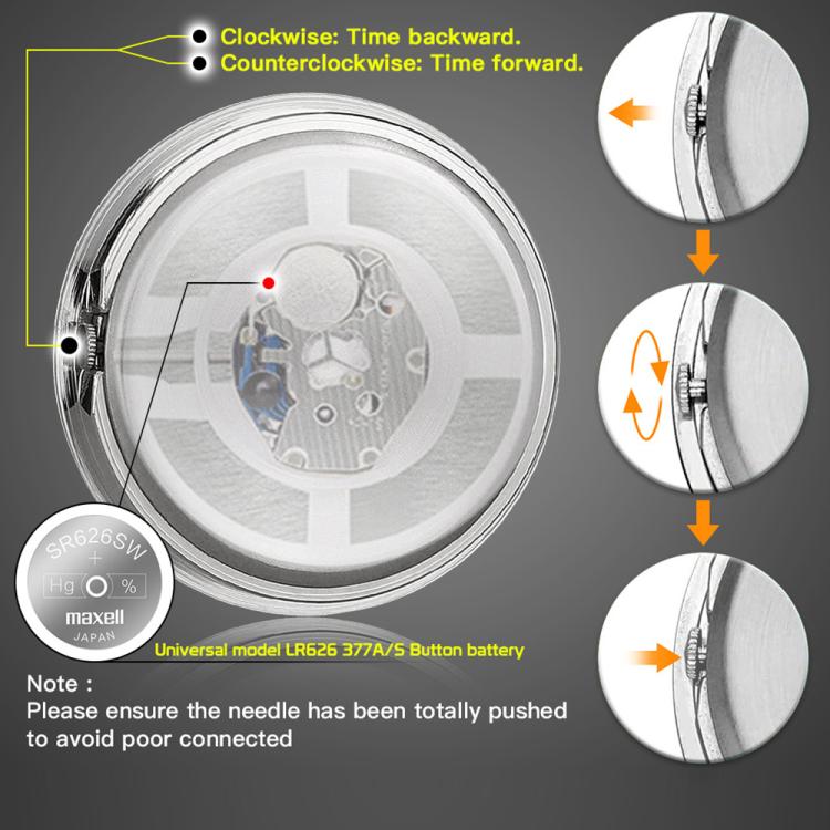 Motorcycle handlebar clock battery compartment close-up with button cell view