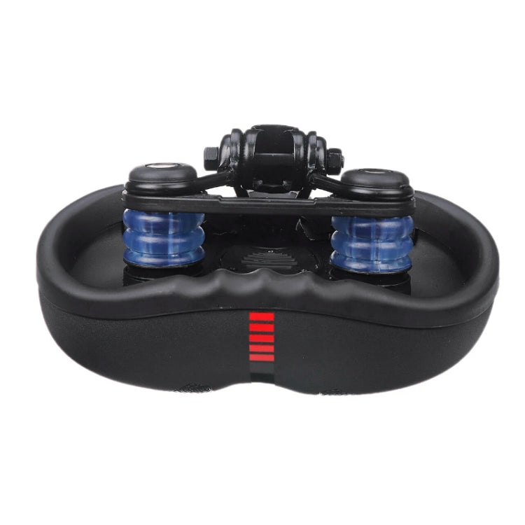 Black shock-absorbing bike saddle bottom with visible spring units in blue.