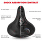 Black bike saddle with textured side pads and shock absorber design opening.