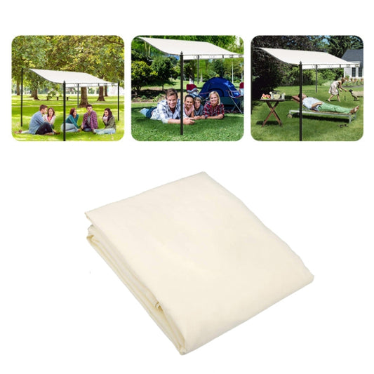 Off-white tent roof cover with curved edge and reinforced hem