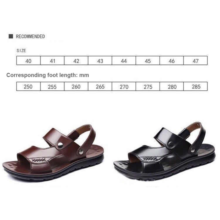 Men's slide sandals size chart with black and brown styles, sizes 40 to 47