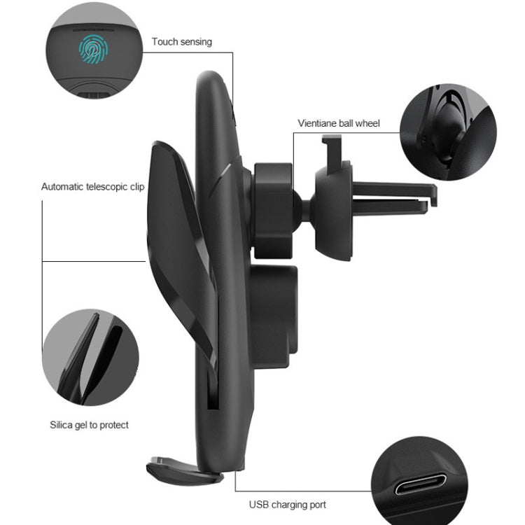 Car wireless charging bracket with telescopic clip, swivel mount, and USB charging port
