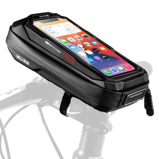 Black hard-shell bike phone bag with clear touch-screen window and secure mounting straps