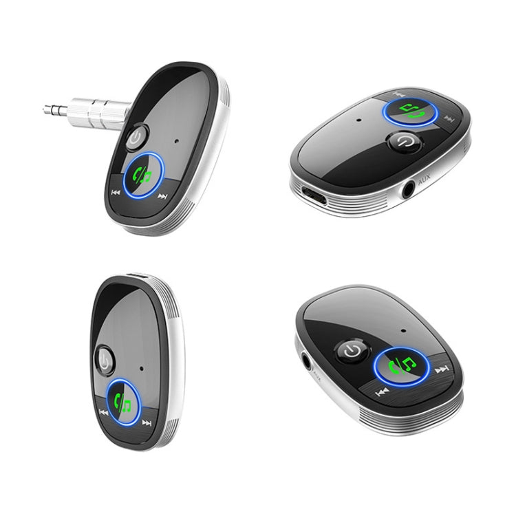 Black and silver car Bluetooth audio receiver music player, multiple angles