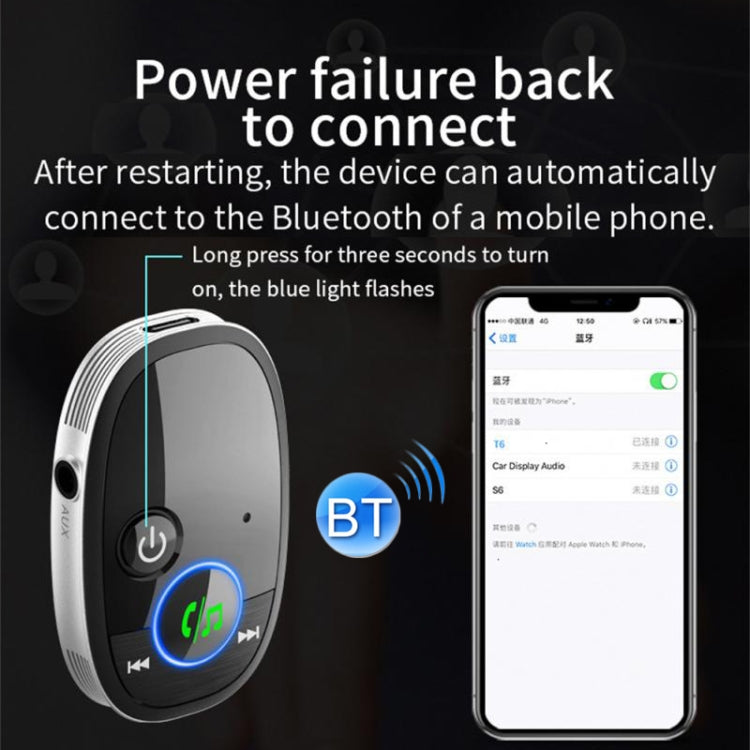 Car Bluetooth audio receiver with Bluetooth connection indicator and phone pairing