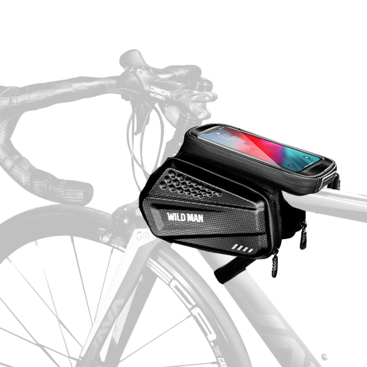Black bicycle front beam bag with phone window and zippered front compartment