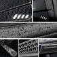 Textured black bicycle front bag fabric with LED stripe accents and zipper pull