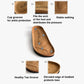 Cork slide sandal diagram showing arch fit and toe groove with raised toe edge.