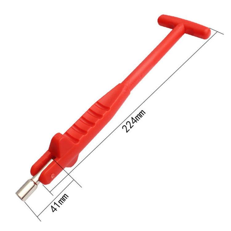 Red plastic valve puller tool with metal tip; marked 22.4mm and 4.1mm