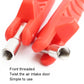 Red plastic tire valve lever with front threaded metal fittings