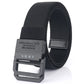 Elastic casual belt in black with rectangular buckle and stitched keeper tab