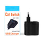 Black USB car switch AC-DC adapter with two-prong plug and USB port