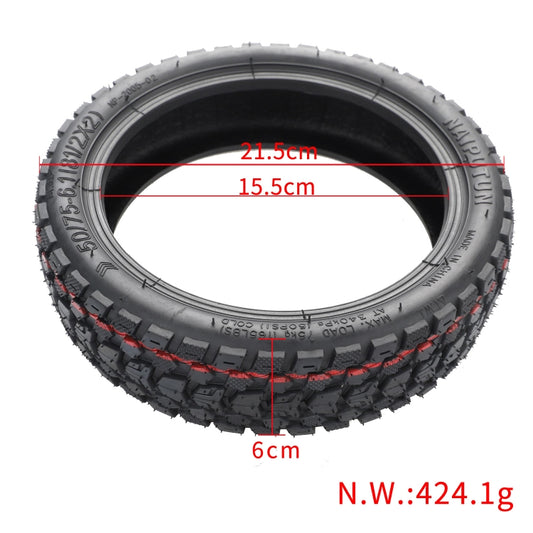 8.5-inch off-road tubeless scooter tire, black knobby tread with size guide lines
