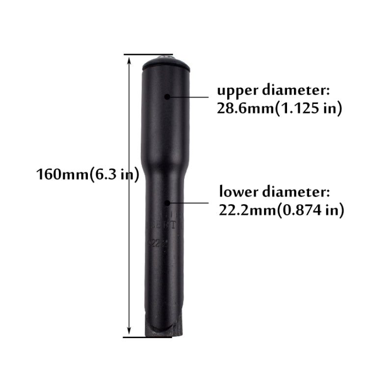 Handlebar height riser adapter showing 160mm length, 28.6mm/22.2mm diameters