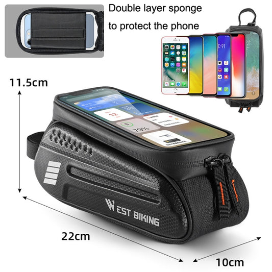 Black hard-shell bike phone bag with touch screen window, padded layers, zip closure